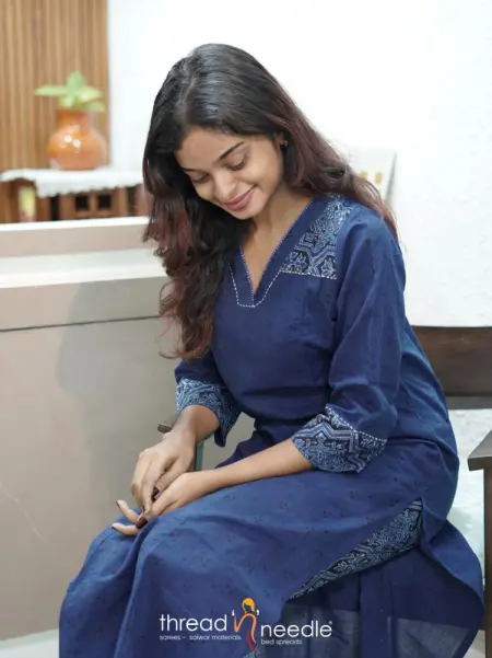 NAVY BLUE COLOUR AJRAK FLORAL BLOCK PRINT MUL COTTON CO-ORD SET